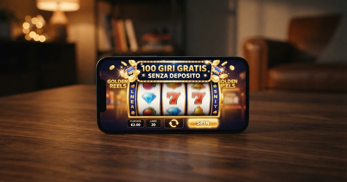 Uno schermo di smartphone che mostra la schermata di un casinò online con l'offerta di giri gratis senza deposito in evidenza, accanto a un'icona del lucchetto ADM