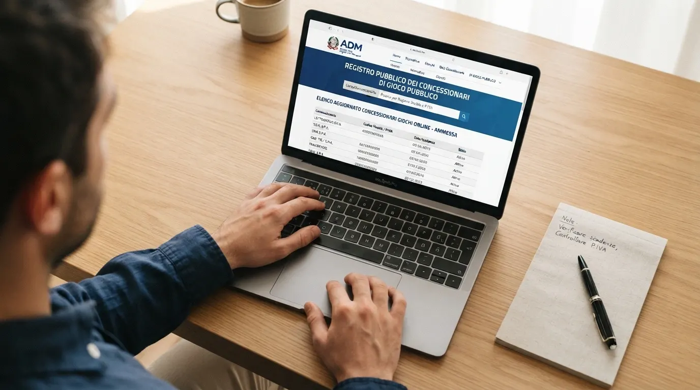 Pagina del registro pubblico ADM con la ricerca di un concessionario, evidenziata la sezione concessioni