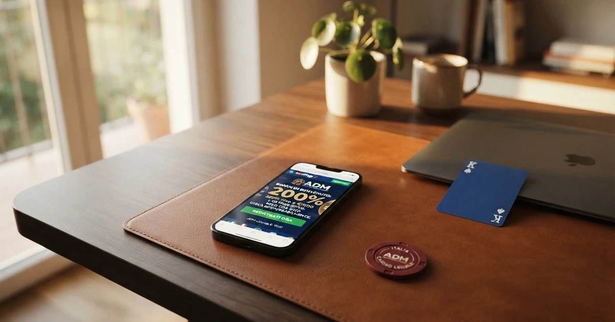Un casinò online con licenza ADM visualizzato su desktop e mobile, con un'offerta di bonus di benvenuto a percentuale sul primo deposito in evidenza sullo schermo