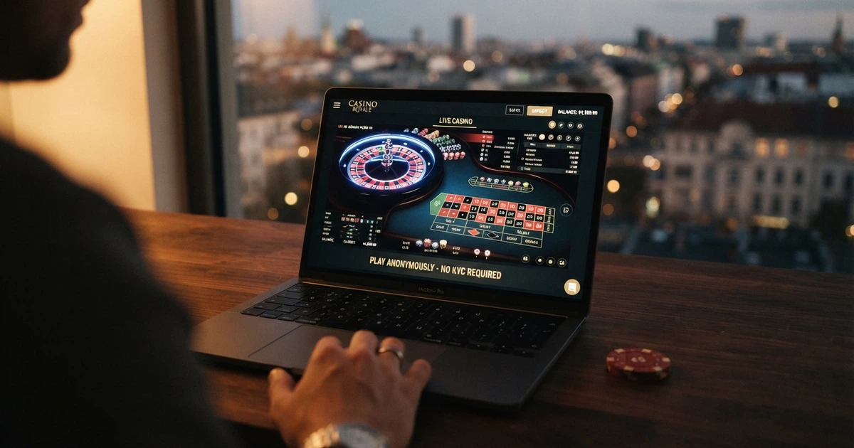 Uno schermo di laptop con la home page di un casinò online e un lucchetto aperto in sovraimpressione, su sfondo scuro