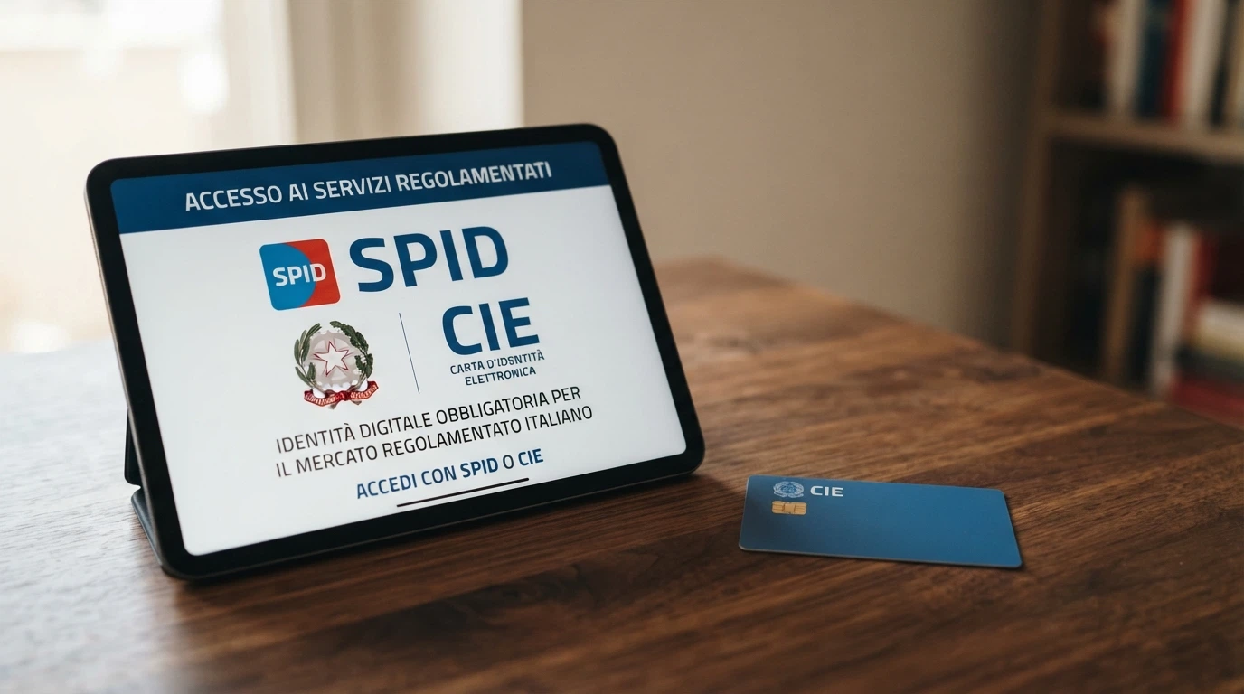 Il logo dell'Agenzia delle Dogane e dei Monopoli accanto alle icone di SPID e CIE su sfondo istituzionale