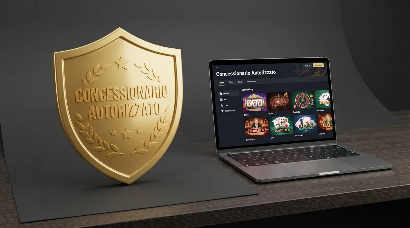 Il logo ufficiale dell'Agenzia delle Dogane e dei Monopoli accanto alla dicitura «Concessionario Autorizzato» su un'interfaccia di casinò online