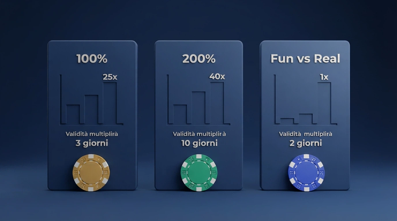 Interfaccia di una tabella comparativa con diversi bonus casino affiancati, con percentuali di match, importi e condizioni di wagering evidenziati in colonne