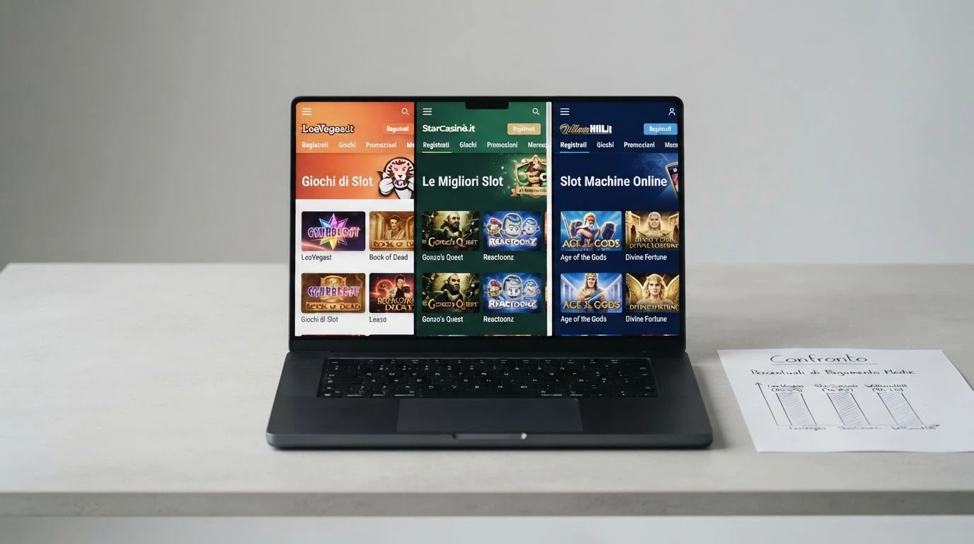 Schermata che mostra le homepage di diversi casinò online ADM affiancate, con i loghi ufficiali e le sezioni slot in evidenza