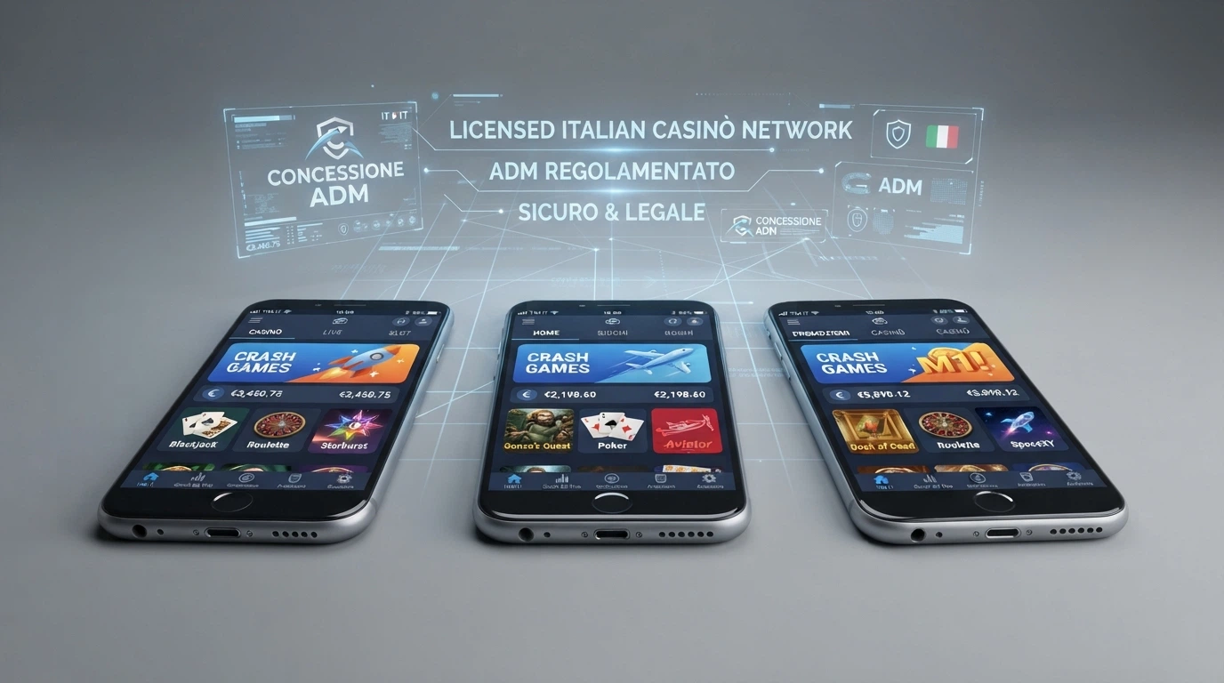 Schermata comparativa di casinò con licenza ADM, loghi degli operatori e dettagli delle condizioni di bonus