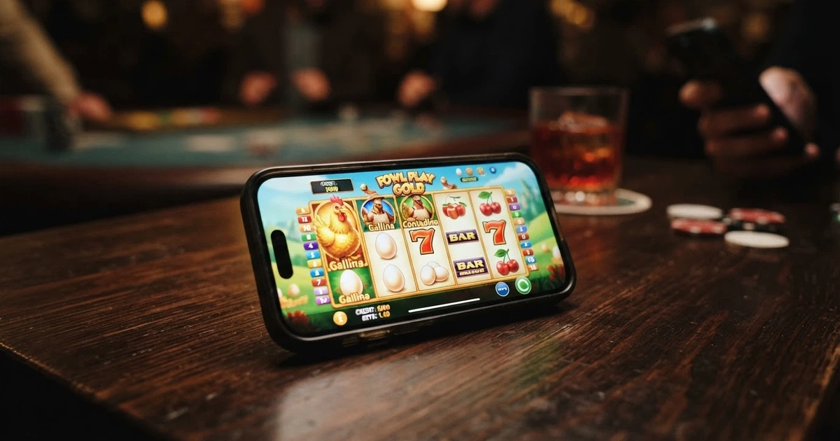 Logo WMG con la gallina Fowl Play su sfondo verde, simbolo del provider italiano di slot