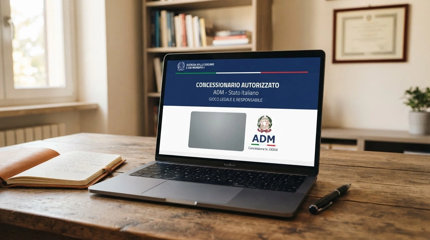 Il logo ufficiale ADM accanto alla dicitura «Concessionario Autorizzato» su sfondo istituzionale blu, con il codice concessione in evidenza