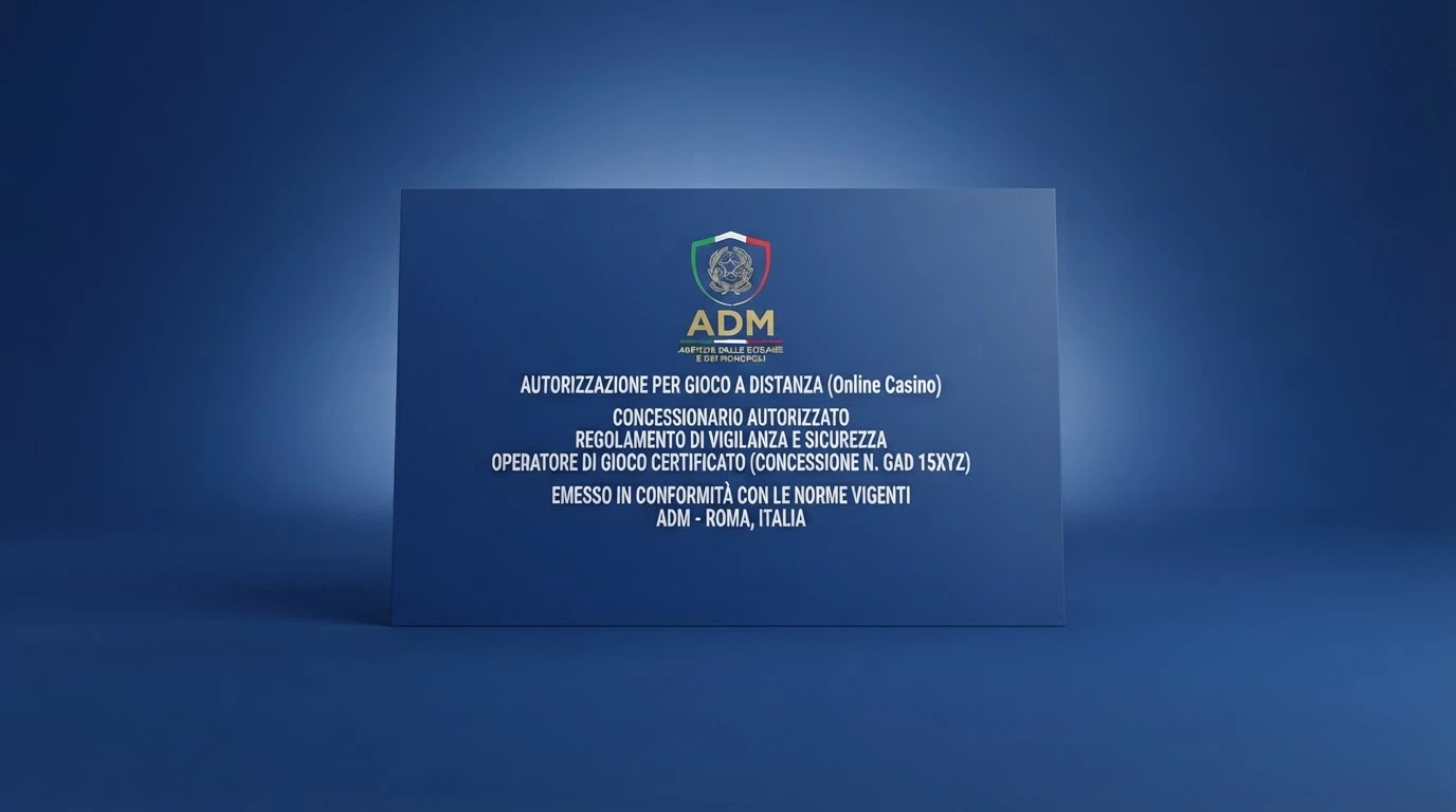 Il logo ufficiale dell'Agenzia delle Dogane e dei Monopoli accanto alla dicitura «concessionario autorizzato» su una pagina di un casino online italiano