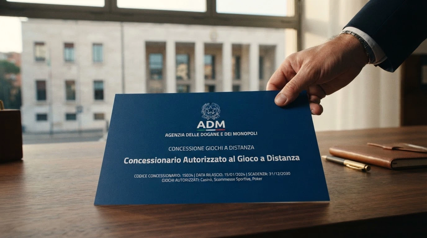 Il logo dell'Agenzia delle Dogane e dei Monopoli accanto alla dicitura «concessionario autorizzato al gioco a distanza» e al simbolo del Registro Unico degli Autoesclusi