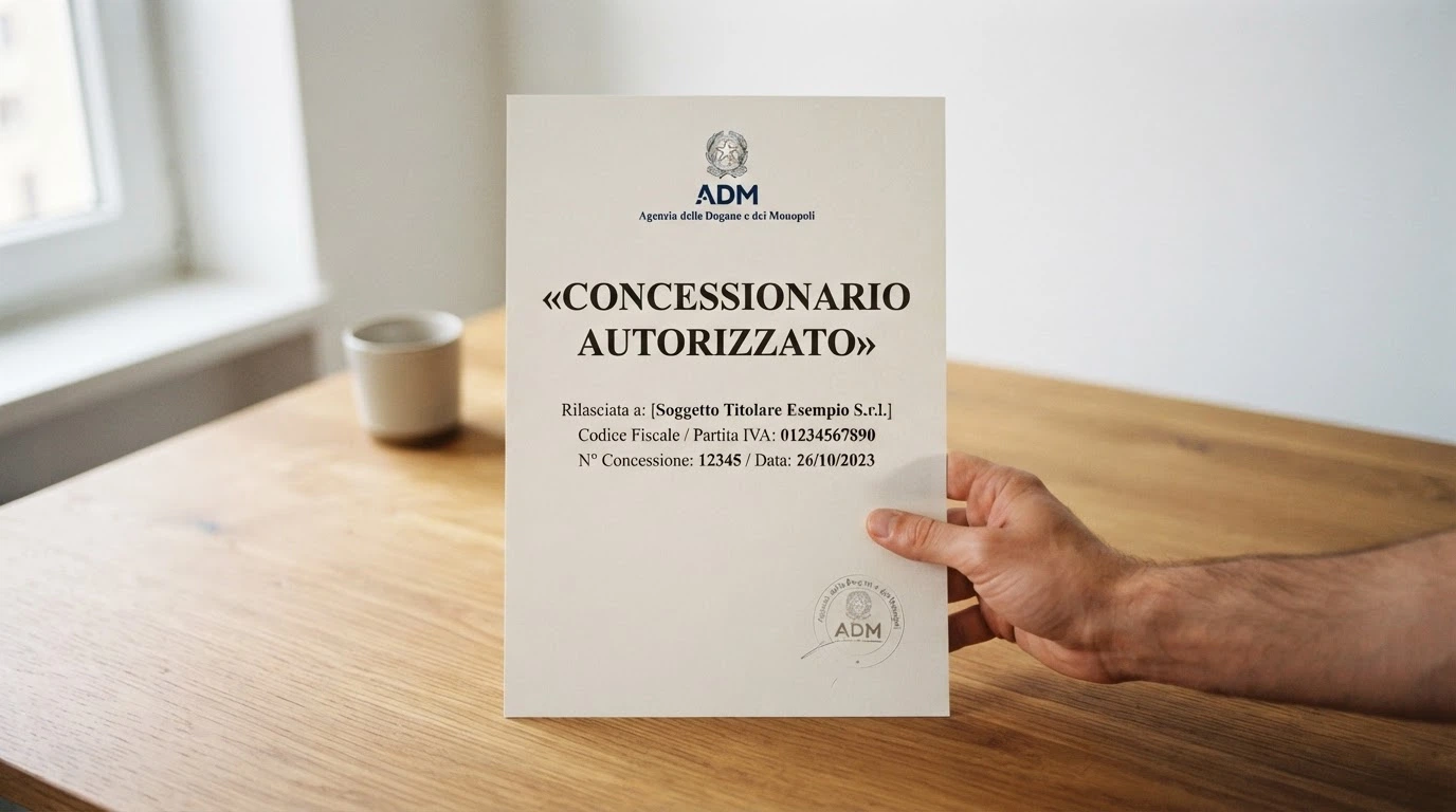 Il logo dell'Agenzia delle Dogane e dei Monopoli su sfondo bianco istituzionale, con la dicitura «Concessionario Autorizzato»