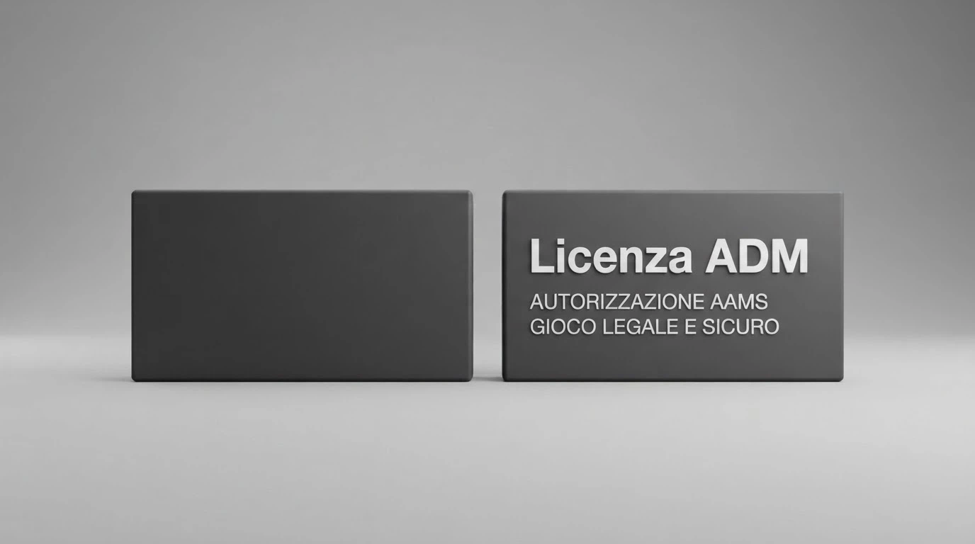 Un documento di licenza offshore affiancato al logo dell'ADM e alla scritta «Non concessione ADM» in rosso, su sfondo neutro