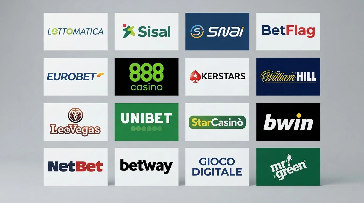 I loghi ufficiali dei casinò con concessione ADM che accettano depositi da 5 euro, disposti in griglia comparativa