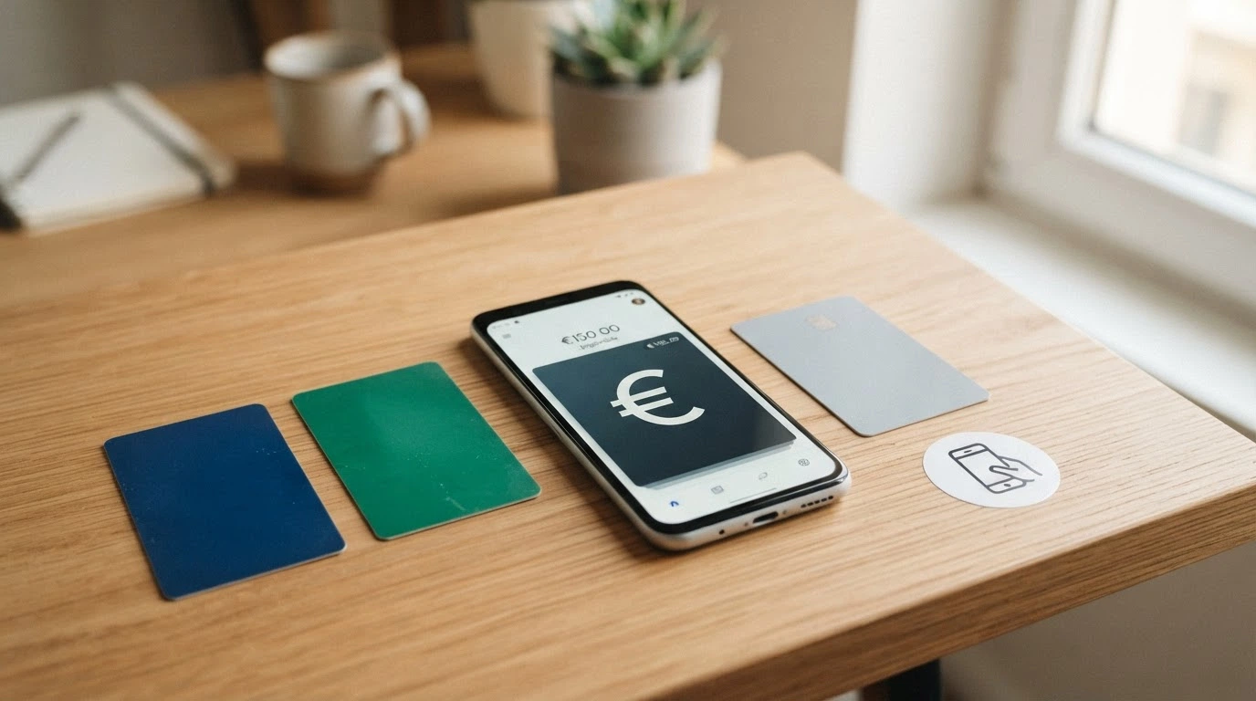 Una panoramica di metodi di pagamento — carta, smartphone con wallet, voucher Paysafecard, logo PayPal — disposti su una scala che va da «1€ possibile» a «5–10€ minimo»