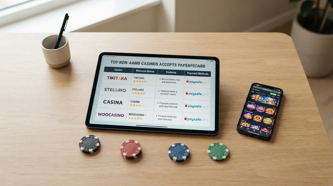 Una tabella comparativa con i loghi dei casinò recensiti e le icone dei metodi di pagamento accettati, incluso il simbolo di Paysafecard
