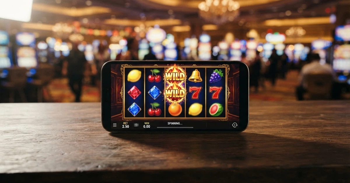 Interfaccia di una slot machine online con rulli, simboli colorati e l'indicatore della percentuale RTP in evidenza sullo schermo