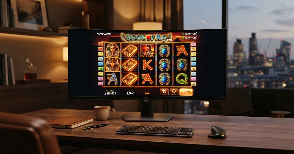 Interfaccia di un casinò online con slot machine Novomatic su schermo, con licenza ADM in evidenza