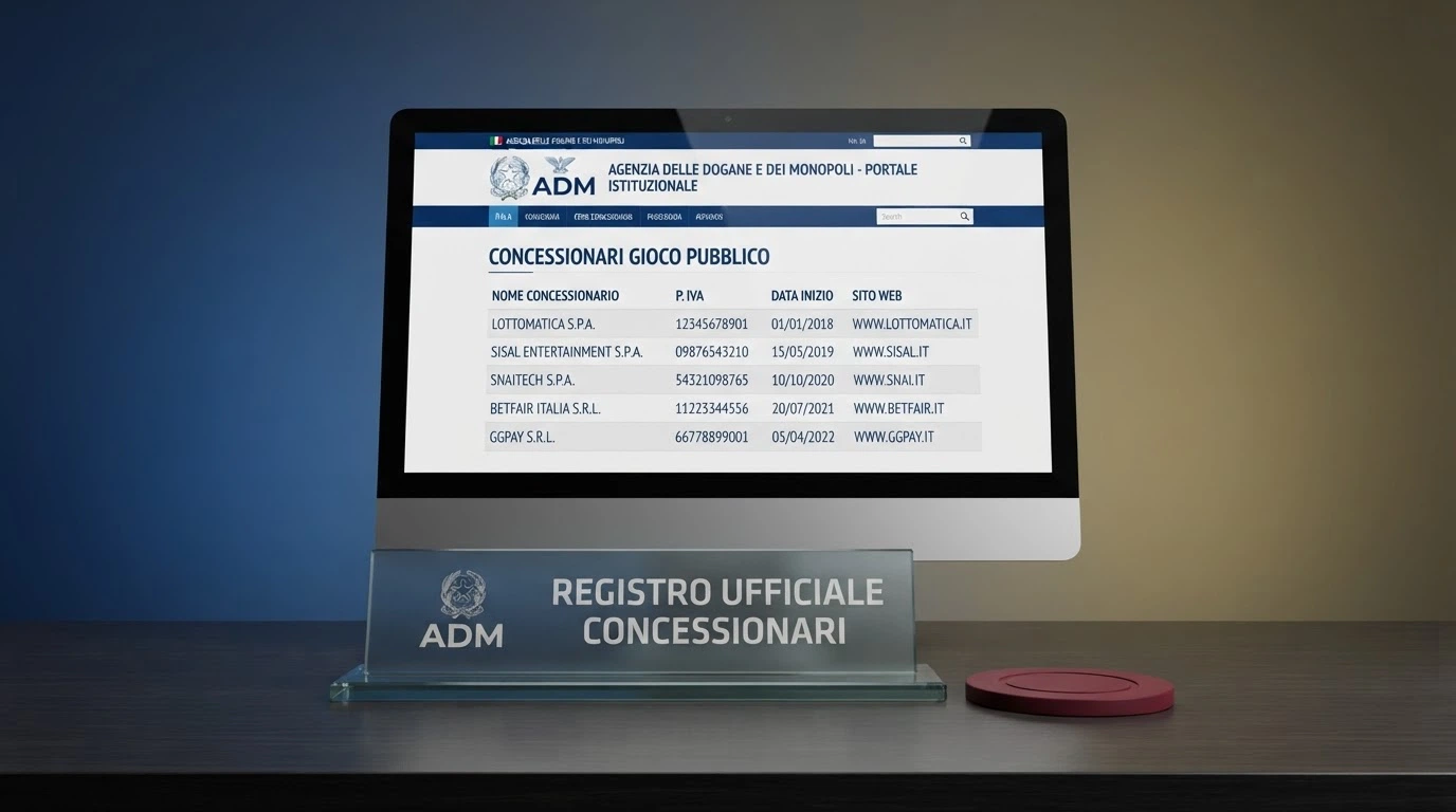 Il portale istituzionale dell'Agenzia delle Dogane e dei Monopoli con la sezione dedicata ai concessionari del gioco a distanza, numeri di concessione in evidenza