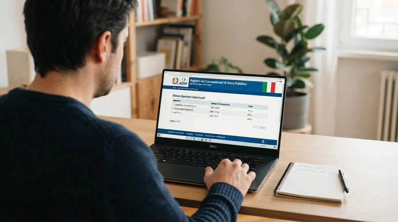 Schermata del registro ufficiale ADM con l'elenco dei concessionari autorizzati al gioco a distanza in Italia