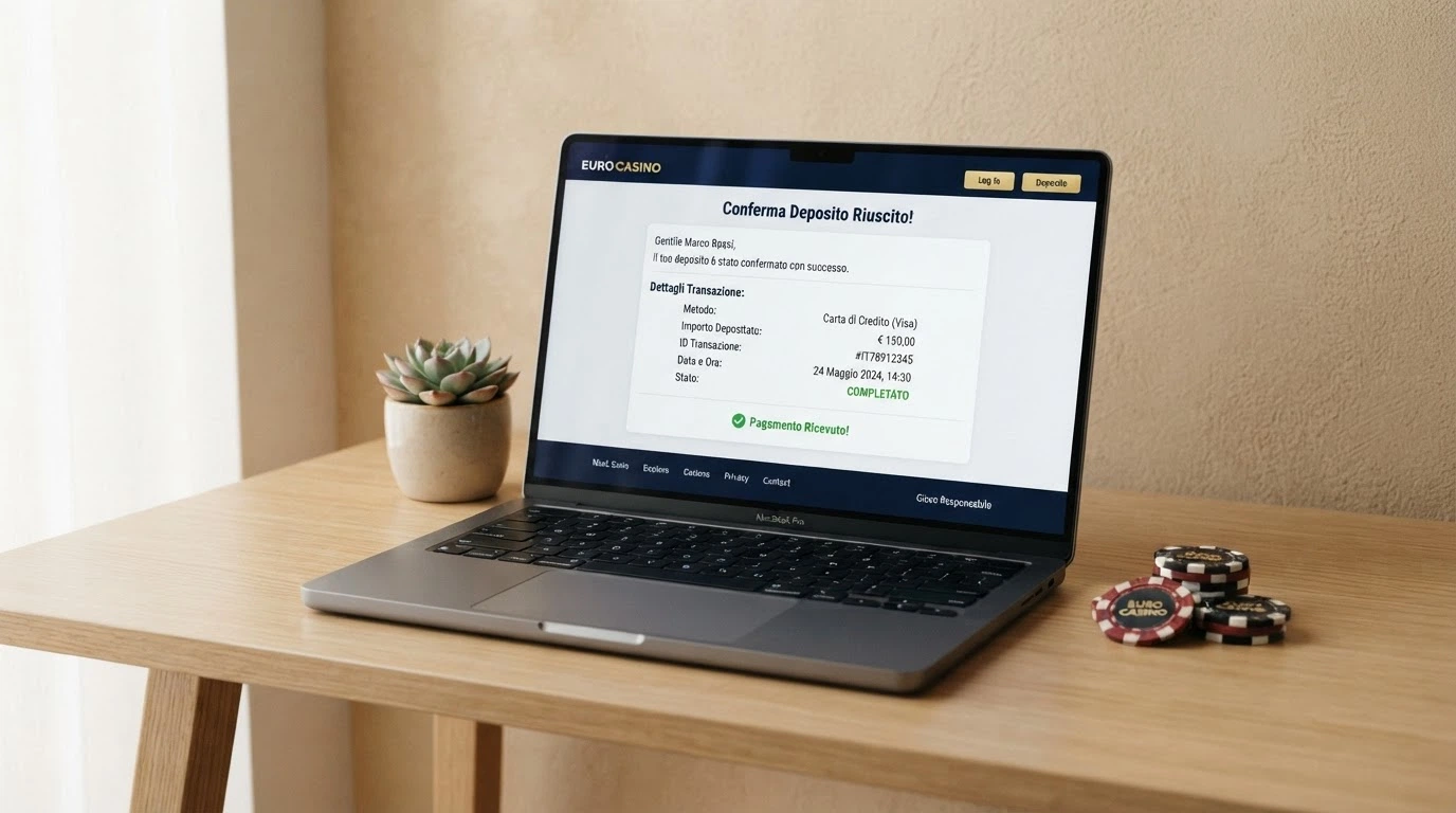 La schermata di un deposito completato con Trustly: importo accreditato, nome del casinò e conferma della banca di provenienza
