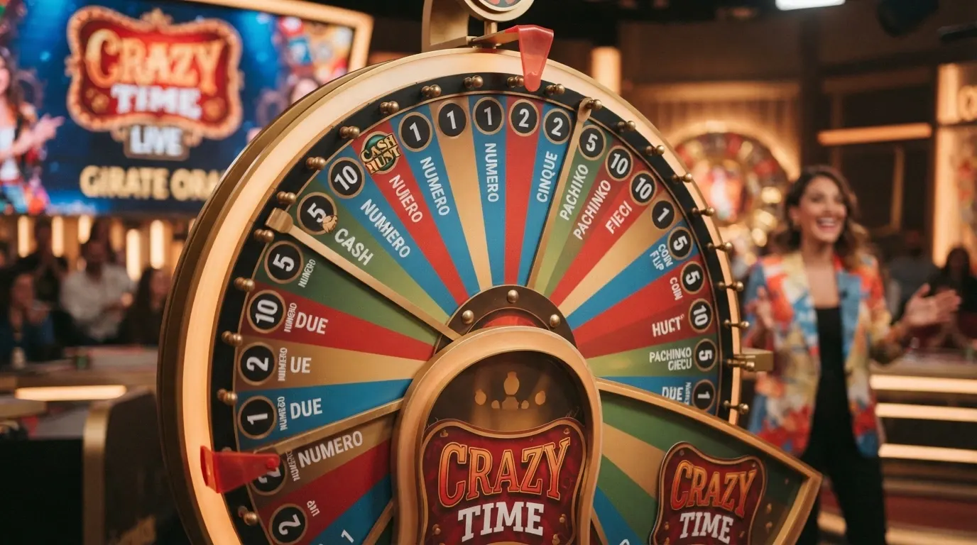 La distribuzione dei 54 segmenti sulla ruota di Crazy Time con numeri e giochi bonus evidenziati