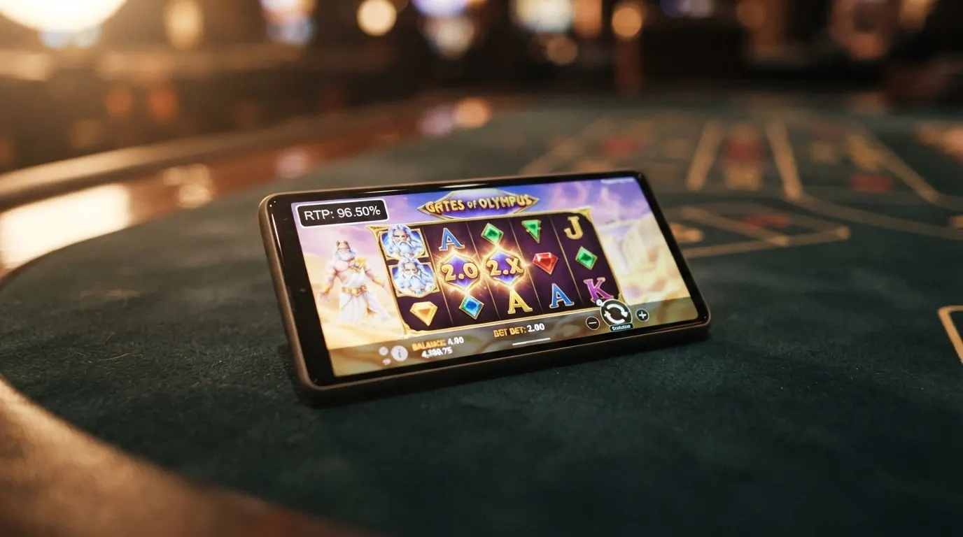 La schermata di una slot Pragmatic Play con l'interfaccia di gioco visibile e, in overlay, il valore RTP evidenziato in un riquadro