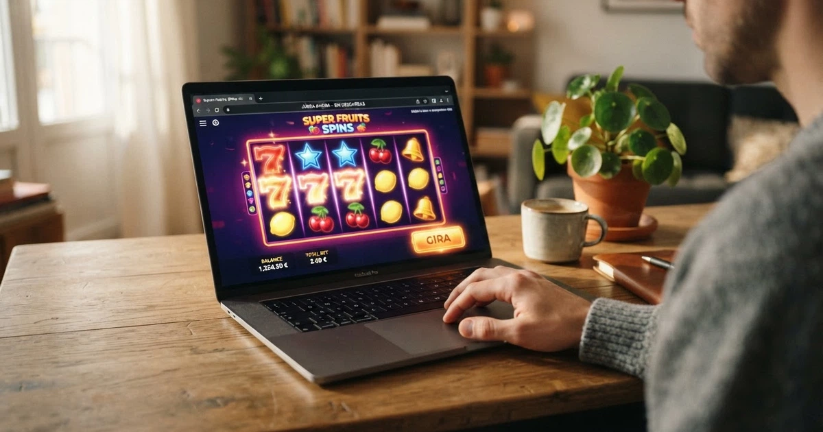 Una schermata di slot machine online aperta in un browser, con rulli colorati, simboli di frutta e il pulsante «Gira» in evidenza, senza finestre di download né barre di installazione