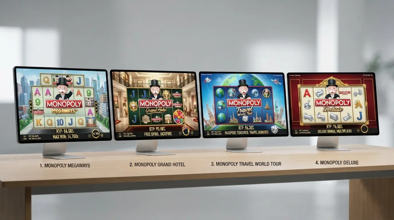Le quattro slot Monopoly con RTP verificato: Megaways, Grand Hotel, Travel World Tour e Deluxe a confronto su schermo