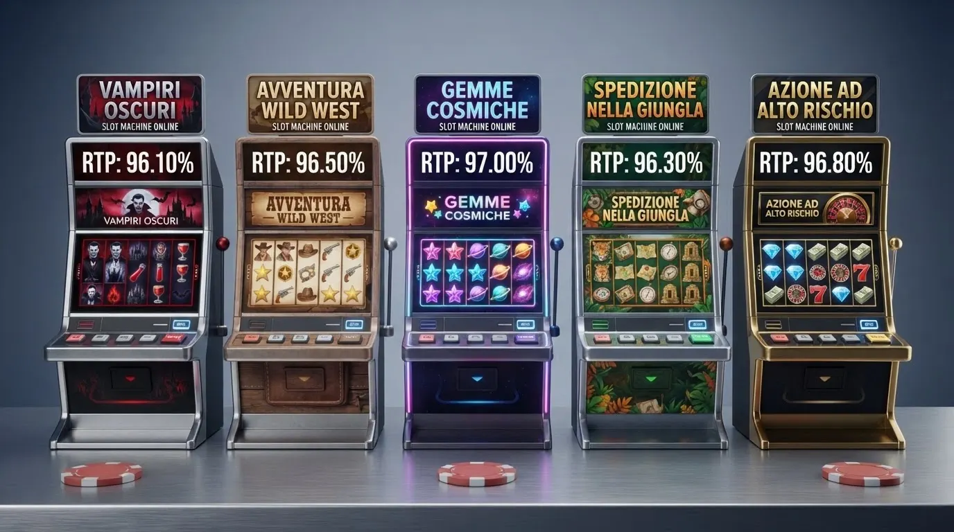 Una schermata che mostra cinque slot NetEnt affiancate — Blood Suckers, Dead or Alive, Starburst, Gonzo's Quest e Dead or Alive 2 — con i rispettivi valori RTP in sovrimpressione