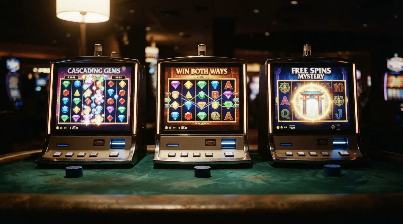 Tre schermate affiancate di slot machine online (Gates of Olympus, Starburst, Book of Ra) con i valori di RTP e volatilità sovrimpressi in caratteri tecnici su fondo scuro.
