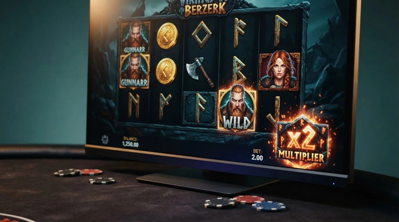 Schermata della slot Vikings Go Berzerk di Yggdrasil con i guerrieri vichinghi sui rulli e un moltiplicatore in evidenza