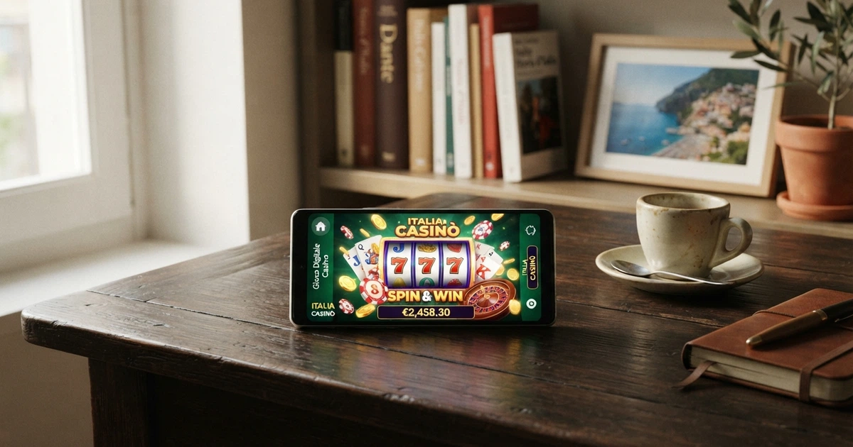 Un giocatore seduto davanti allo schermo di un computer con l'interfaccia di un casinò online italiano aperta e slot machine colorate in evidenza