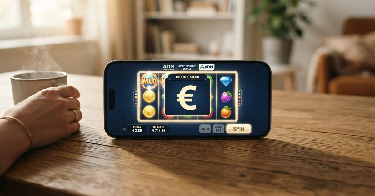 Un giocatore che consulta il saldo delle vincite su un casinò online con licenza ADM, con l'icona del lucchetto di sicurezza visibile nella barra degli indirizzi